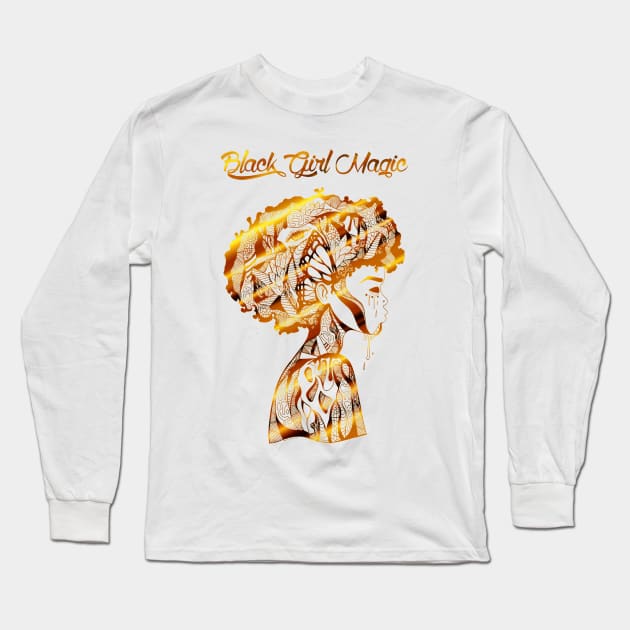 Afro Beauty With Black Girl Magic In Gold Long Sleeve T-Shirt by kenallouis